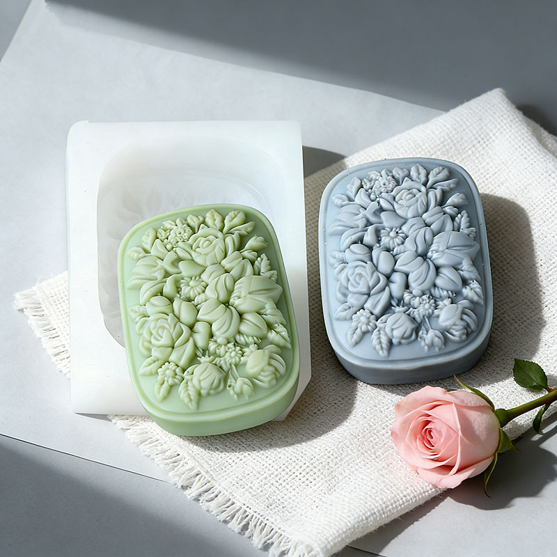Soap Making Instructions - 正方形の花柄シリコンソープモールド、バラとクチナシ模様、再利用可能な手作り石鹸作りツール、家庭用品、装飾ギフト